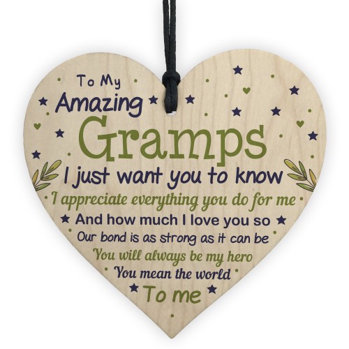 Cute Gramps Birthday Christmas Wood Heart Gifts From Grandchild