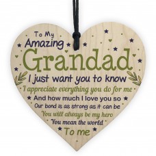 Cute Grandad Birthday Christmas Wood Heart Gifts From Grandchild