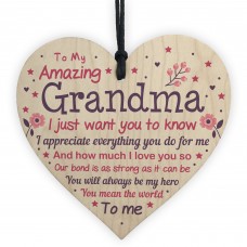Cute Grandma Wooden Heart Nan Birthday Christmas Gifts