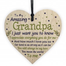 Cute Grandpa Wooden Heart Grandpa Birthday Christmas Gifts 