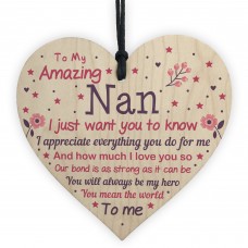 Cute Nan Wood Heart Nan Birthday Christmas Gift From Grandchild