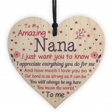Cute Nana Wood Heart Nan Birthday Christmas Gift From Grandchild