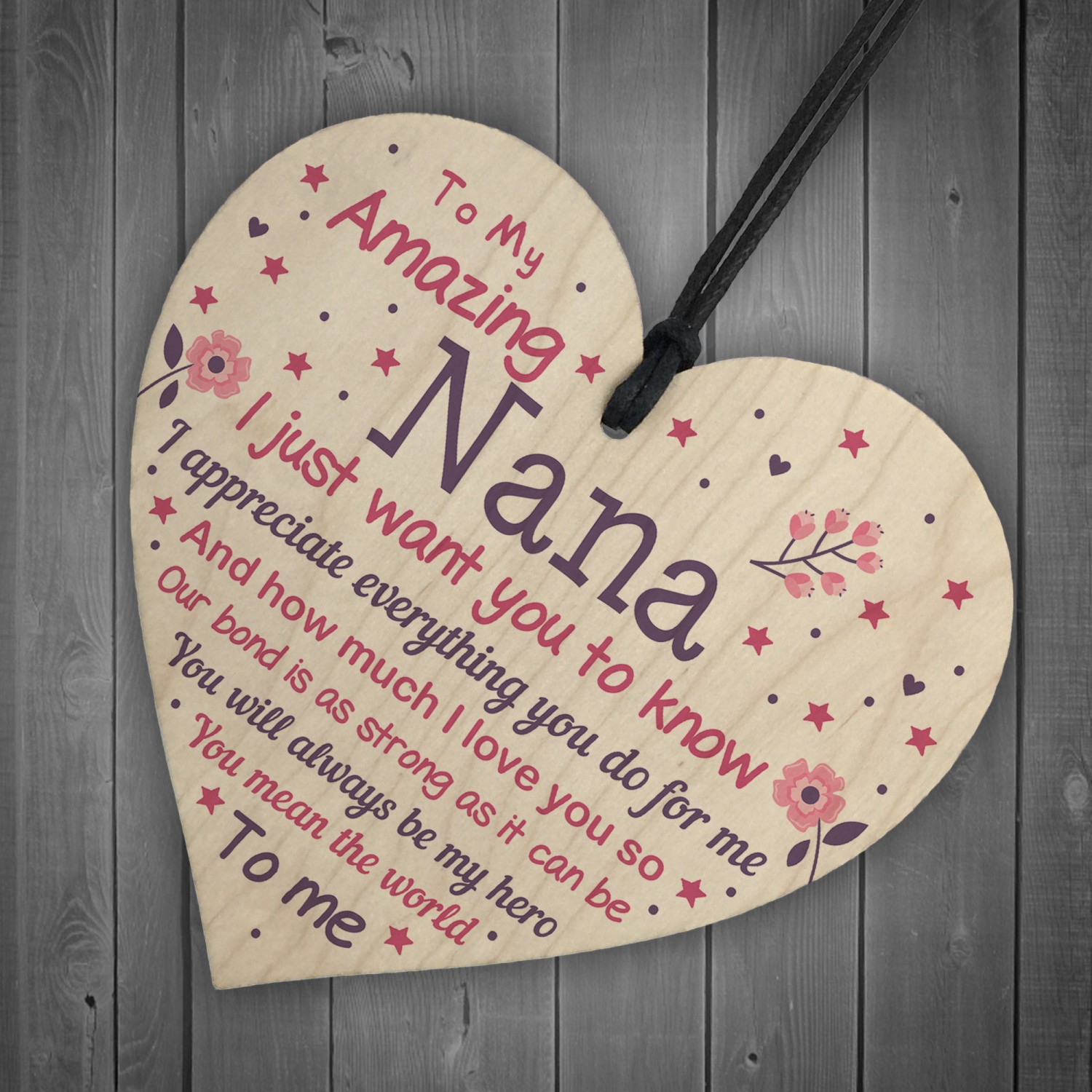 RED OCEAN Cute Nana Wooden Heart Nan Birthday From Grandchildren Grandparent Plaque 