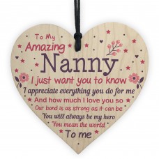 Cute Nanny Wood Heart Nan Birthday Xmas Gift From Grandchil
