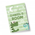 Personalised Nursery Decor Boys Bedroom Sign Dinosaur Print Gift