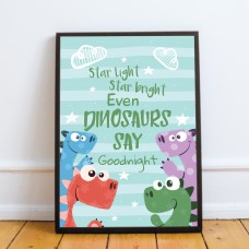 Framed Dinosaur Print For Boys Bedroom Nursery Decor Wall Art