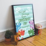 Framed Dinosaur Print For Boys Bedroom Nursery Decor Wall Art