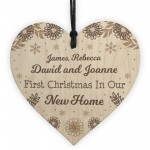First 1st Christmas Xmas Personalised New Home Wood Heart Bauble