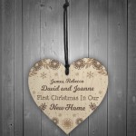 First 1st Christmas Xmas Personalised New Home Wood Heart Bauble