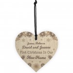 First 1st Christmas Xmas Personalised New Home Wood Heart Bauble