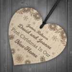 First 1st Christmas Xmas Personalised New Home Wood Heart Bauble