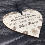 First 1st Christmas Xmas Personalised New Home Wood Heart Bauble