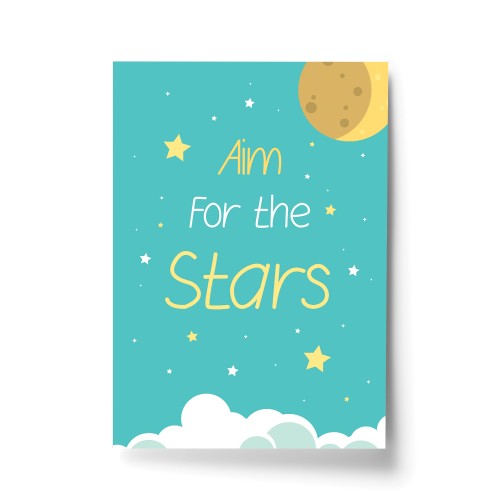 Aim For The Stars Space Wall Art Child Boys Bedroom Print Decor