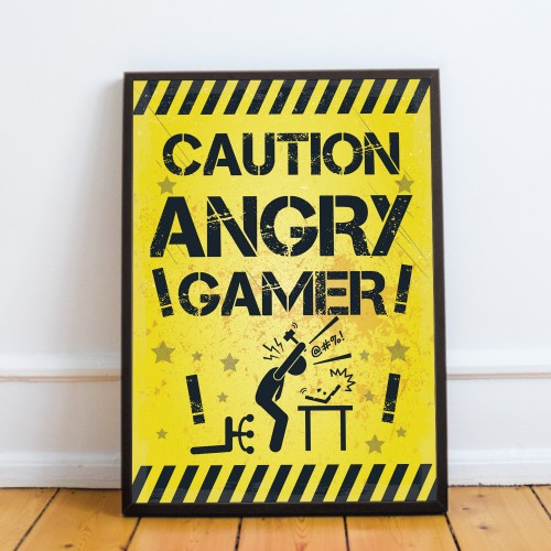 Framed Angry Gamer Print For Wall Boys Bedroom Decor Funny Gift