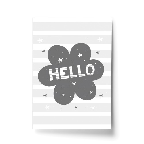 Grey Nursery Print Hello Baby Kids Room Pictures Wall Art Gifts