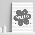 Grey Nursery Print Hello Baby Kids Room Pictures Wall Art Gifts