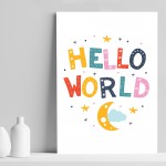Nursery Print Hello World Baby Kids Room Pictures Wall Art Decor