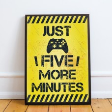 Framed Five Minutes Print For Wall Boys Bedroom Decor Gamer Gift