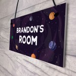 Name Plaque Door Nursery Bedroom Sign Space Theme Gift Baby Boy