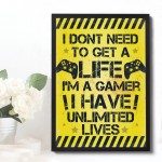 Yellow Gamer Print Framed Gift For Boy Bedroom ManCave Xmas Gift