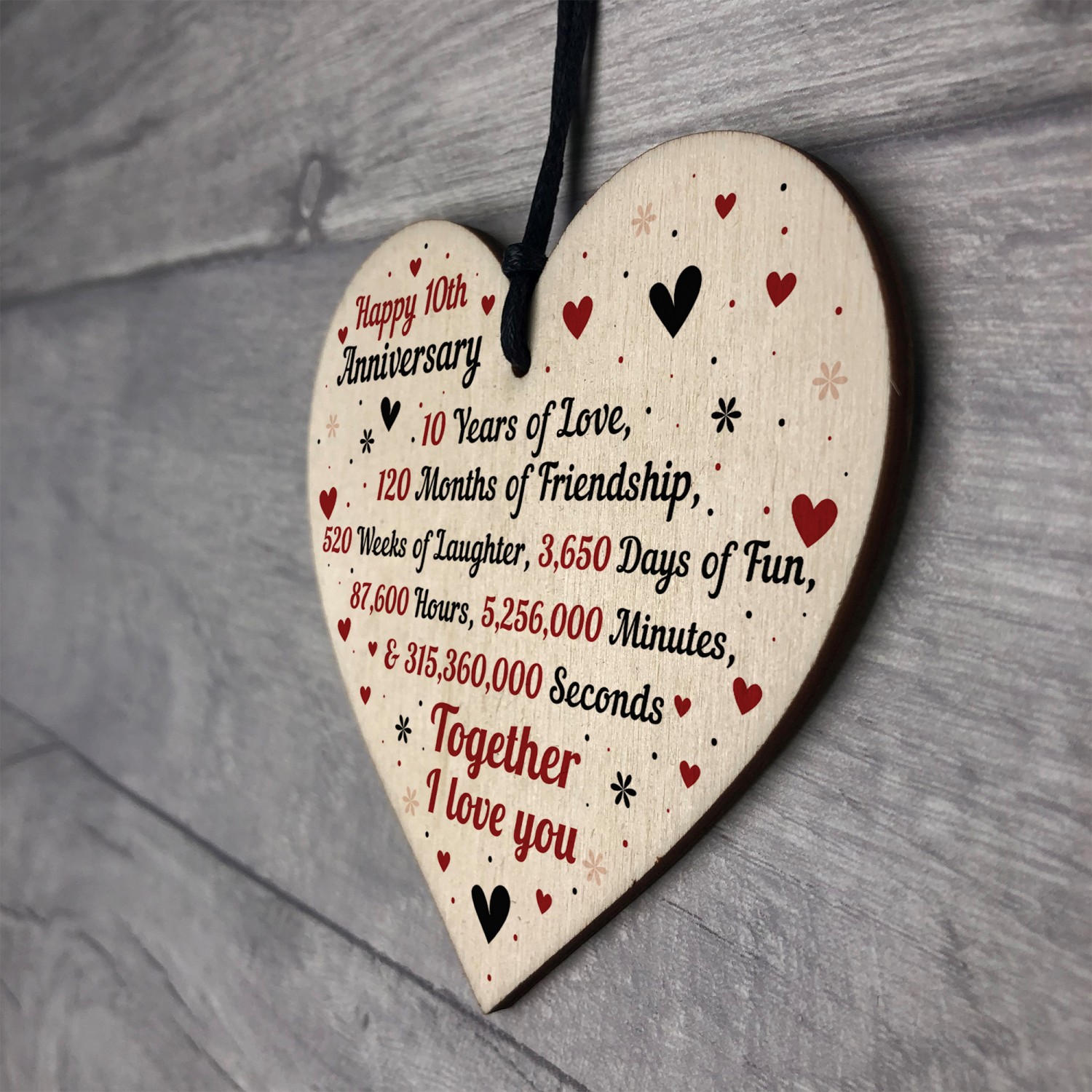 10th Wedding Anniversary Gift For Him Her Wood Heart Keepsake