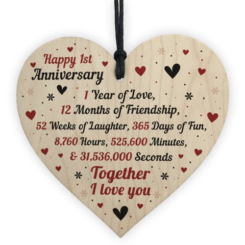 1st Wedding Anniversary Gift For Him Her Wood Heart Keepsake