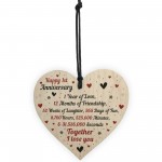 1st Wedding Anniversary Gift For Him Her Wood Heart Keepsake