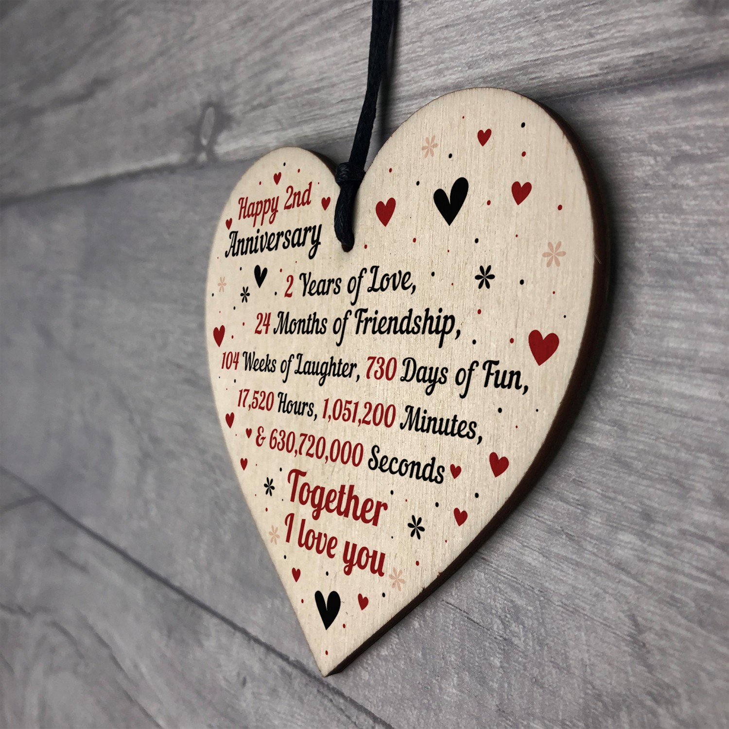 2nd Wedding Anniversary T For Him Her Wood Heart Keepsake