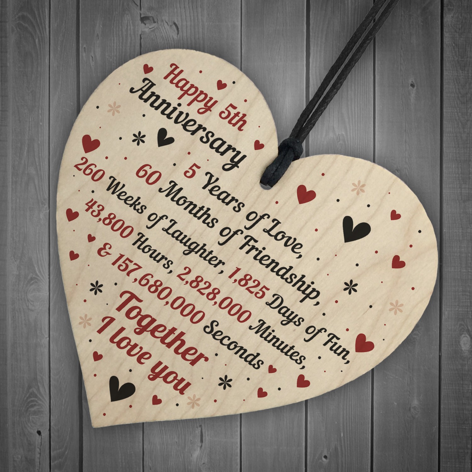 5th Wedding Anniversary Gift For Him Her Wood Heart Keepsake