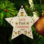 Personalised My 1st First Christmas Star Wooden Hanging Bauble
