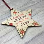 First Christmas as Mr and Mrs Tree Bauble Personalised Wood Star