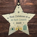 Personalised First 1st Christmas New Home Address Wood Star Xmas