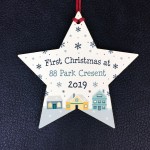 Personalised First 1st Christmas New Home Address Wood Star Xmas