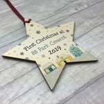 Personalised First 1st Christmas New Home Address Wood Star Xmas