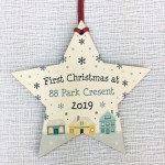 Personalised First 1st Christmas New Home Address Wood Star Xmas