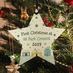 Personalised First 1st Christmas New Home Address Wood Star Xmas