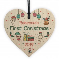 Personalised Baby's First 1st Christmas Bauble Wood Heart Gift