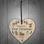Personalised Baby's First 1st Christmas Bauble Wood Heart Gift