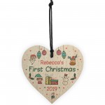 Personalised Baby's First 1st Christmas Bauble Wood Heart Gift