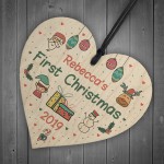 Personalised Baby's First 1st Christmas Bauble Wood Heart Gift