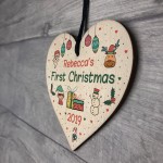 Personalised Baby's First 1st Christmas Bauble Wood Heart Gift