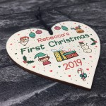 Personalised Baby's First 1st Christmas Bauble Wood Heart Gift