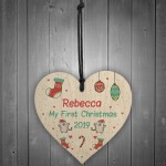 Personalised Babys 1st Christmas Bauble Tree Decor Wood Heart