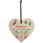 Personalised Babys 1st Christmas Bauble Tree Decor Wood Heart