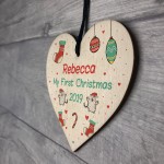 Personalised Babys 1st Christmas Bauble Tree Decor Wood Heart
