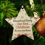 Personalised First 1st Christmas New Home Wood Star Tree Bauble