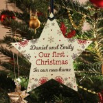 Personalised First 1st Christmas New Home Wood Star Tree Bauble