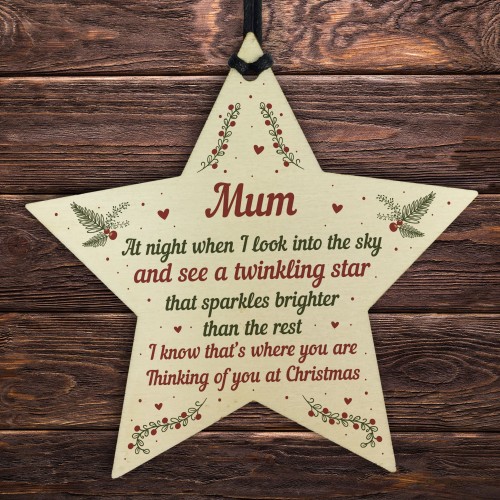 In Loving Memory Robin Christmas Bauble Decoration Mum Wood Star