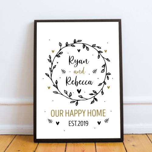 Happy Home Framed Print Personalised New Home 1st Home Gift