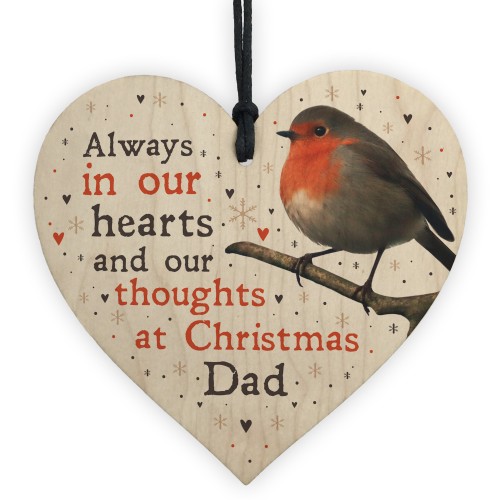 Christmas Robin Memorial Wood Heart Tree Decoration Dad Memorial